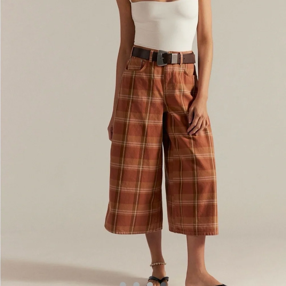 We the Free High Top Wide Crop Plaid Jeans - Picture 2 of 2